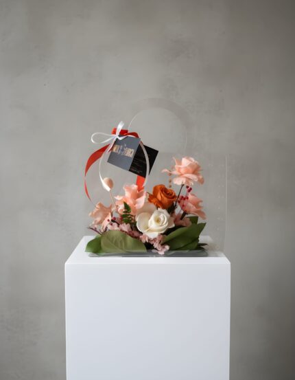 Poșeta Florală Transparentă – Mărțișor Premium cu Flori Stabilizate