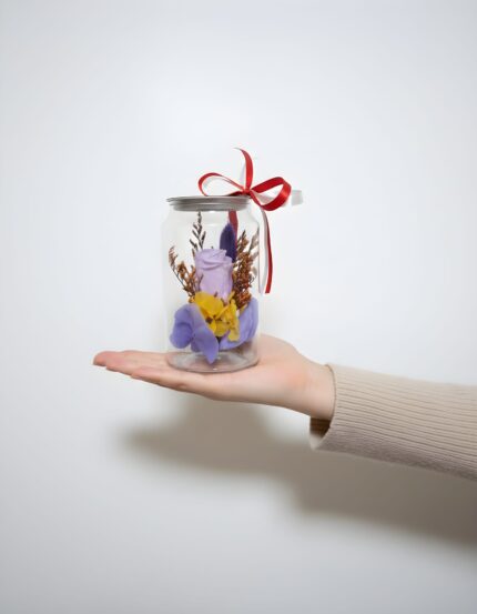 Trandafir criogenat mov în doză elegantă – 12 cm