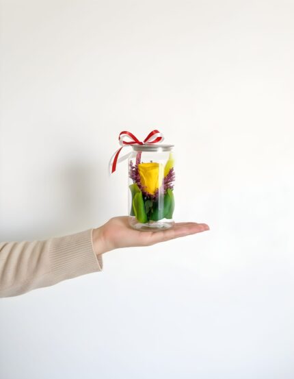Trandafir criogenat galben în doză elegantă – 12 cm