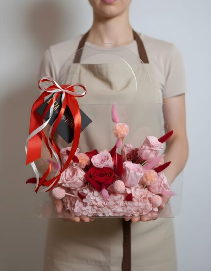 Poșetă Florală Roz-Roșu cu 11 Trandafiri Criogenați