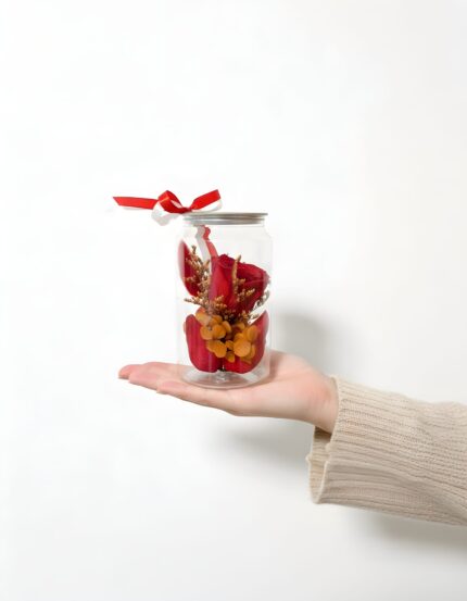 Trandafir criogenat rosu în doză elegantă – 12 cm